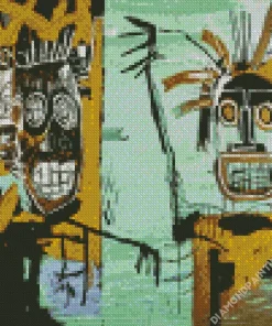 Basquiat Two Heads On Gold Diamond Painting