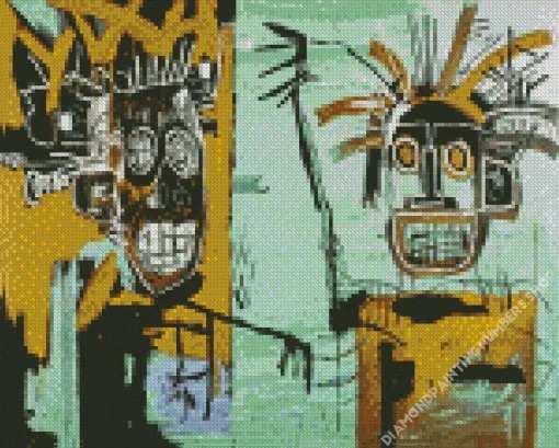 Basquiat Two Heads On Gold Diamond Painting
