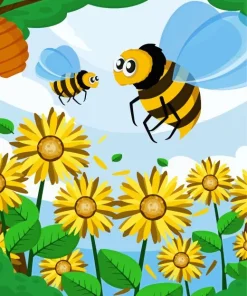 Bee On Sunflower Diamond Painting