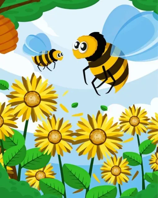 Bee On Sunflower Diamond Painting
