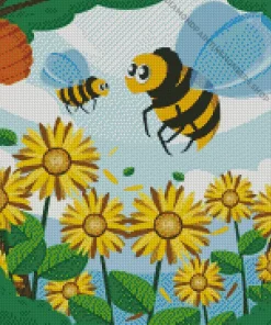 Bee On Sunflower Diamond Painting