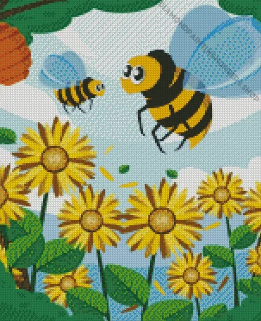 Bee On Sunflower Diamond Painting