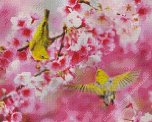 Birds On Flowers Diamond Painting