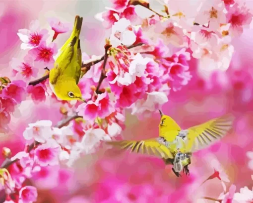 Birds On Flowers Diamond Painting