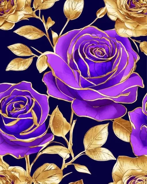 Black And Purple Flowers Diamond Painting