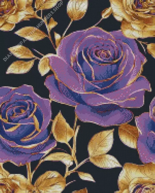 Black And Purple Flowers Diamond Painting