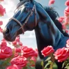 Black Horse With Roses Diamond Painting