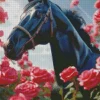 Black Horse With Roses Diamond Painting
