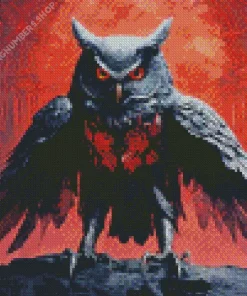 Black Owl with Red Eyes Diamond Painting