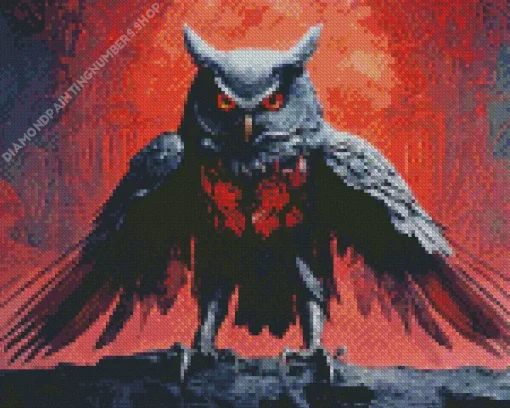 Black Owl with Red Eyes Diamond Painting