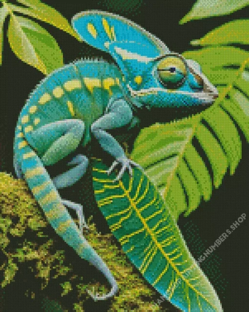 Blue And Green Chameleon Diamond Painting