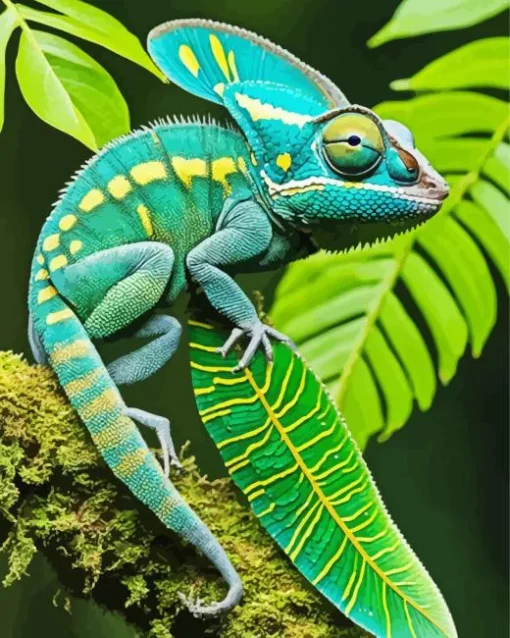 Blue And Green Chameleon Diamond Painting