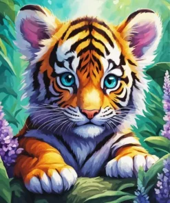 Blue Eyed Tiger Cub Diamond Painting