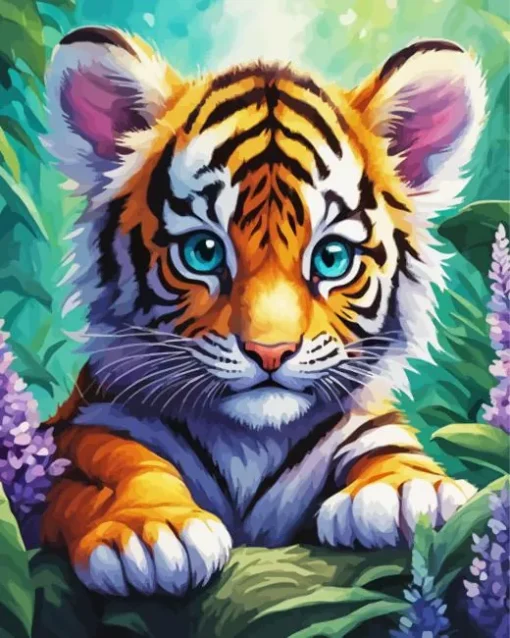 Blue Eyed Tiger Cub Diamond Painting