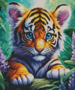 Blue Eyed Tiger Cub Diamond Painting