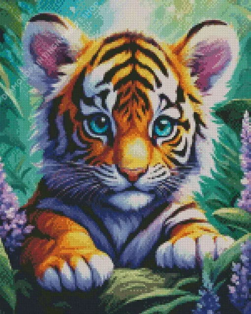 Blue Eyed Tiger Cub Diamond Painting