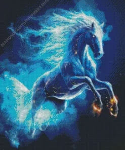 Blue Fire Horse Diamond Painting