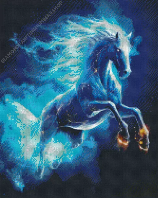 Blue Fire Horse Diamond Painting