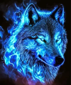Blue Flame Wolf Diamond Painting