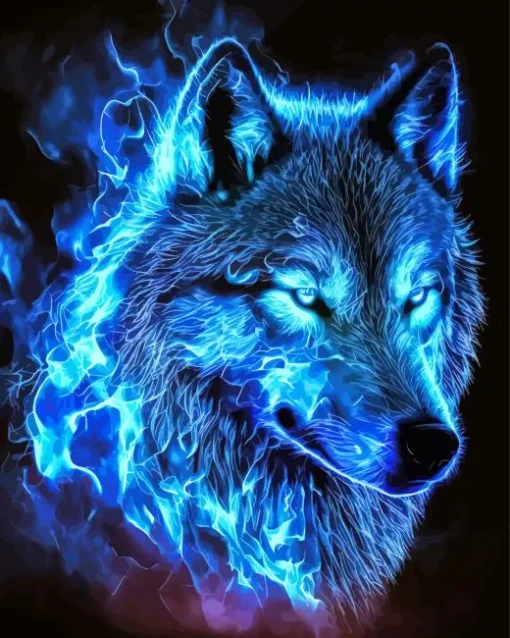 Blue Flame Wolf Diamond Painting
