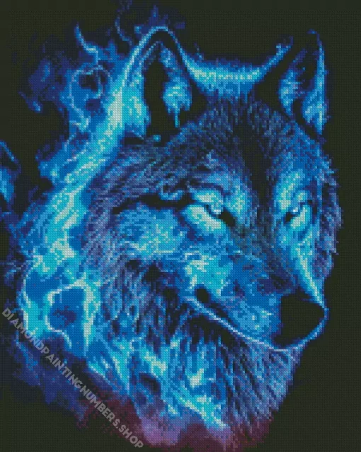 Blue Flame Wolf Diamond Painting