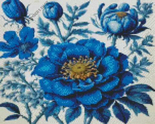 Blue Flowers Art Diamond Painting