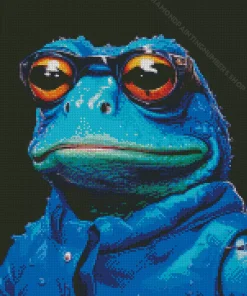 Blue Frog Wearing Glasses Diamond Painting