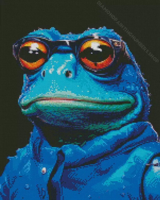 Blue Frog Wearing Glasses Diamond Painting