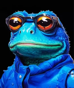 Blue Frog Wearing Glasses Diamond Painting