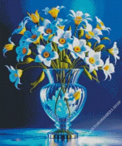 Blue Glass Flower Vase Diamond Painting