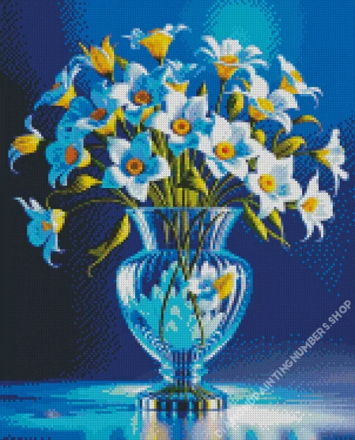 Blue Glass Flower Vase Diamond Painting
