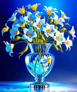 Blue Glass Flower Vase Diamond Painting