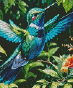 Blue Green Hummingbird Diamond Painting