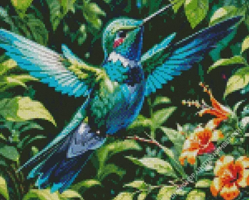 Blue Green Hummingbird Diamond Painting