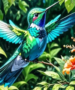 Blue Green Hummingbird Diamond Painting