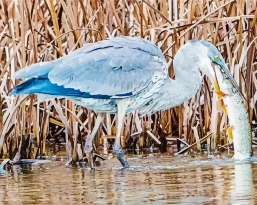 Blue Heron Eating Diamond Painting