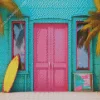 Blue House With Pink Door Diamond Painting