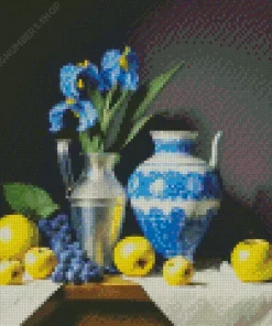 Blue Iris Vase And Apples Diamond Painting
