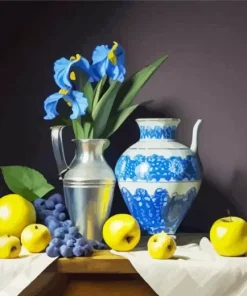 Blue Iris Vase And Apples Diamond Painting