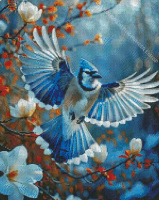 Blue Jay Bird Flying Diamond Painting
