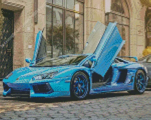 Blue Lamborghini Car Diamond Painting
