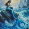 Blue Mermaid On A Rock Diamond Painting