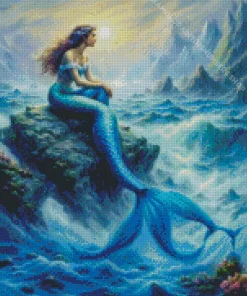 Blue Mermaid On A Rock Diamond Painting