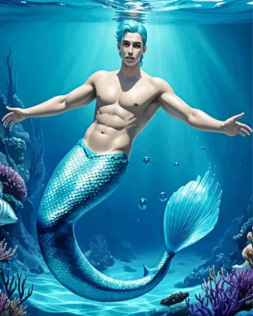 Blue Merman Diamond Painting