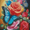 Blue Monarch Butterfly On Rose Diamond Painting