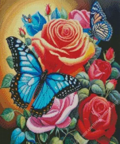 Blue Monarch Butterfly On Rose Diamond Painting
