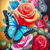 Blue Monarch Butterfly On Rose Diamond Painting