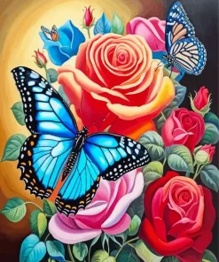 Blue Monarch Butterfly On Rose Diamond Painting