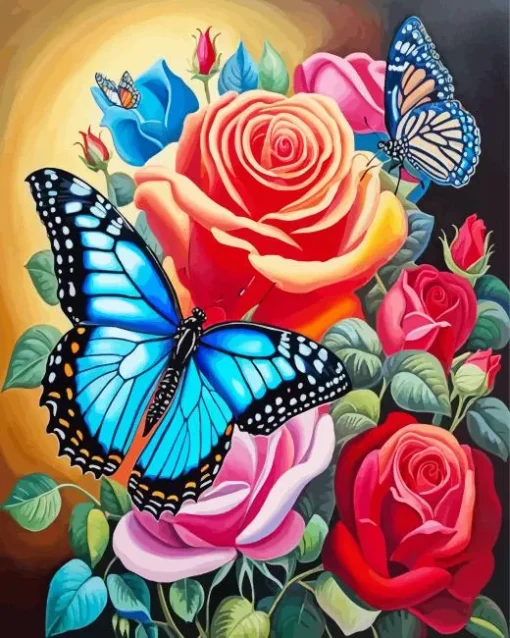 Blue Monarch Butterfly On Rose Diamond Painting
