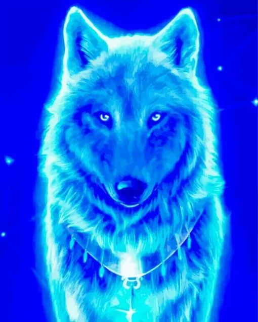 Blue Neon Wolf Diamond Painting